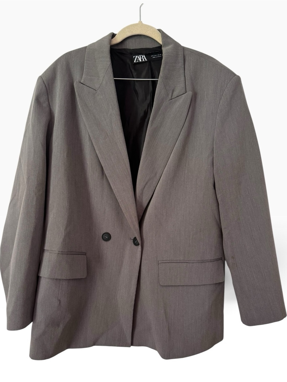 ZARA Gray Oversized Double Breasted V Neck Blazer Jacket Women’s Size Large